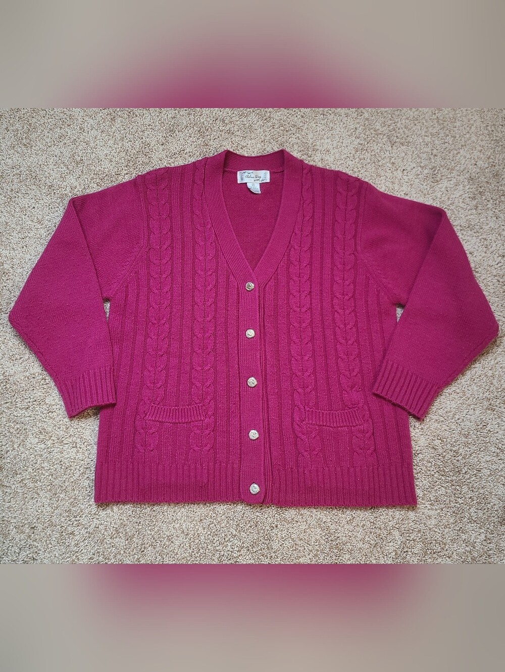 Vintage Button Down Cardigan Sweater Magenta Pink